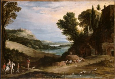 P.Bril、イタリック化する風景w.鷹狩り/絵画 作： Paul Bril