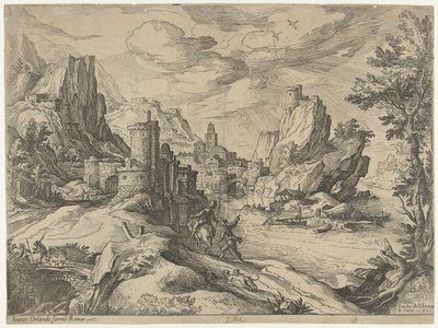 都市と旅行者とカンパニアの岩の多い海岸 作： Paul Bril