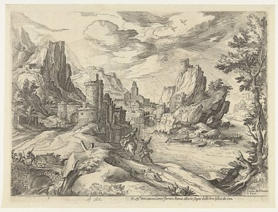 都市と旅行者とカンパニアの岩の多い海岸 作： Paul Bril