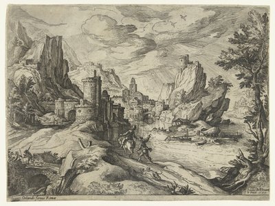 都市と旅行者とカンパニアの岩の多い海岸 作： Paul Bril
