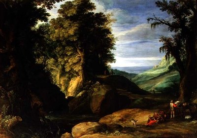 旅人のいる風景」1610-15年頃（油彩・キャンバス 作： Paul Brill or Bril