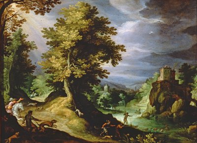 鹿狩りのある風景、1591年 作： Paul Bril