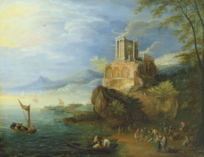 ヴェスタ神殿のある海辺（油彩・パネル 作： Paul Bril