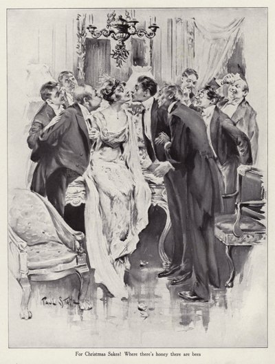 蜜壺に群がる蜂のように美女に群がる男たち（リトグラフ） 作： Paul C. Stahr