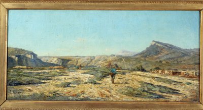 アローチの丘 プロヴァンスの風景の中を歩く人。ポール・カミーユ・ギグー（1834-1871）の絵 作： Paul Camille Guigou