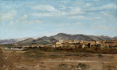 デュランス川のほとりのヴォークリューズにあるローリスの村、1868年 作： Paul Camille Guigou