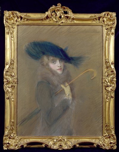 エレガントな女性（紙にパステル） 作： Paul Cesar Helleu