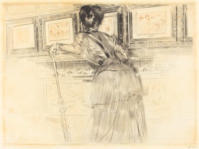 ルーヴルのヴァトーの前で 作： Paul Cesar Helleu