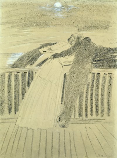 ガーンジーのオートビルハウスでのJeanne HugoとJean Charcot（紙にパステル） 作： Paul Cesar Helleu