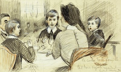 ファミリーセンター：1920年、ニューヨークのリッツでのファミリーディナー 作： Paul Cesar Helleu