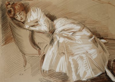 マダムヘリューは寝椅子に横たわって 作： Paul Cesar Helleu