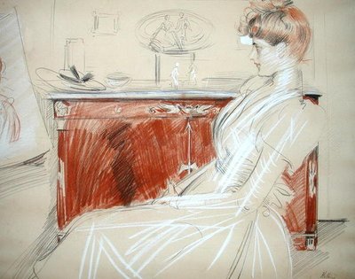 サロンのマダム・ヘレウ、1900年頃（紙に鉛筆とチョーク） 作： Paul Cesar Helleu