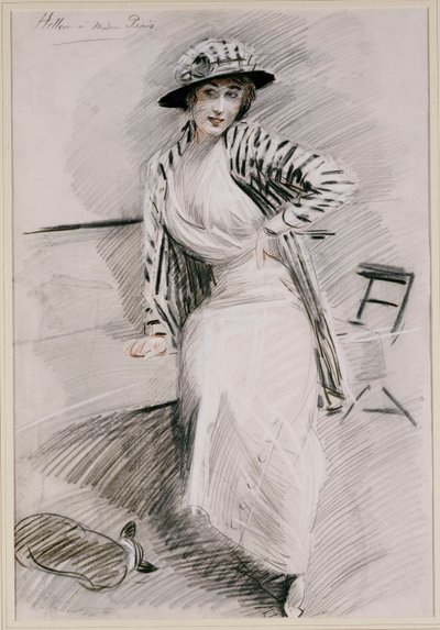 ベンチに座っているマダムパリ 作： Paul Cesar Helleu