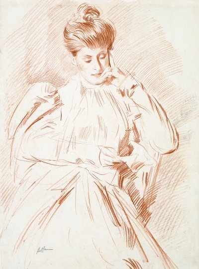マダム・ヘリューの肖像、読書、 作： Paul Cesar Helleu