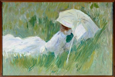 草むらに横たわる画家の妻ヘレウ夫人の肖像 ポール・セザール・ヘレウ（1859-1927）による絵画 1927年以前 油彩・カンヴァス 薄暗い。0,54x0,81 m Rouen, musee des Beaux Arts - 草むらに横たわる画家の妻、マダム・ヘリューの肖像。絵画 b 作： Paul Cesar Helleu