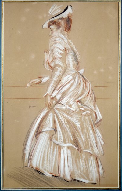 白い服を着た女性の肖像。ポール・ヘレウ（1859-1927）のドローイング、20世紀。バイヨンヌ、ボナール美術館 作： Paul Cesar Helleu