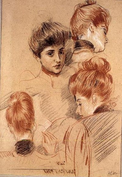 ヘルー夫人とクラリジー夫人の研究、1892-95年頃（白亜地） 作： Paul Cesar Helleu