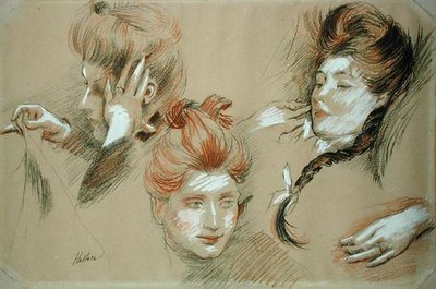 女性の習作（紙に赤と黒のチョークで白を盛ったもの） 作： Paul Cesar Helleu