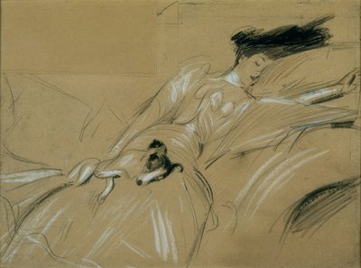 ブレナム宮殿で居眠りするマールボロ公爵夫人（紙にパステル） 作： Paul Cesar Helleu