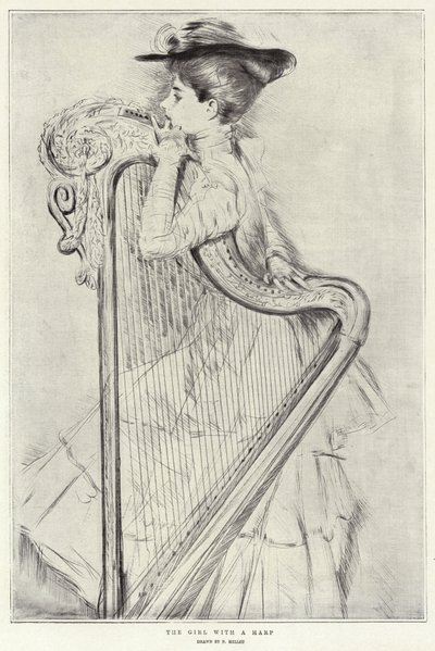 ハープを持つ少女 作： Paul Cesar Helleu