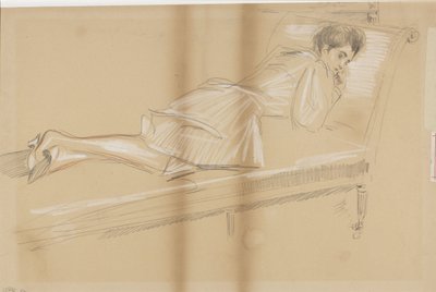 ソファに寄りかかる女性 作： Paul Cesar Helleu