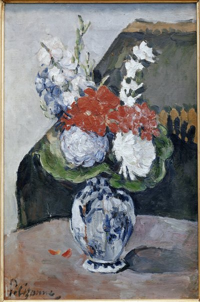 デルフトの花瓶に入った花束（油彩・キャンバス 作： Paul Cézanne