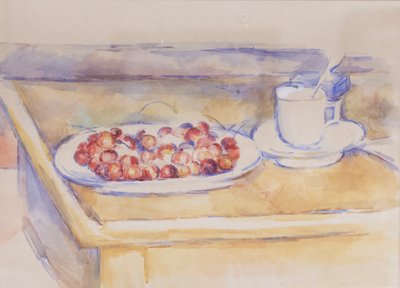 さくらんぼのカップと皿、1890年頃（紙に鉛筆とアクアレル） 作： Paul Cézanne