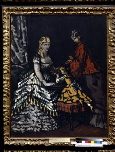 女性2人と子供1人のインテリア。 ポール・セザンヌ (1839-1906) の絵画、1861 年頃。キャンバスに油彩。 太陽: 91x72cm。 印象派（ポスト印象派）。 プーシキン美術館、モスクワ。 作： Paul Cézanne