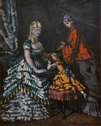 2 人の女性と 1 人の子供がいるインテリア 作： Paul Cézanne