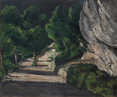 風景、ロッキー山脈の木のある道、1870-71年頃（油彩・キャンバス） 作： Paul Cézanne