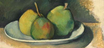 白いプレートに梨（キャンバスに油彩） 作： Paul Cézanne