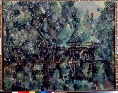 池に架かる橋。 ポール・セザンヌ (1839-1906) の絵画、1898 年頃。キャンバスに油彩。 サイズ：64×79cm。 印象派。 プーシキン美術館、モスクワ 作： Paul Cézanne