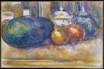 スイカとザクロのある静物1900–06（簀の紙にグラファイトの上にw - c） 作： Paul Cézanne