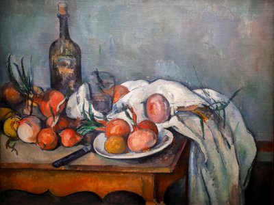 玉ねぎのある静物 1896-1898 (キャンバスに油彩) 作： Paul Cézanne