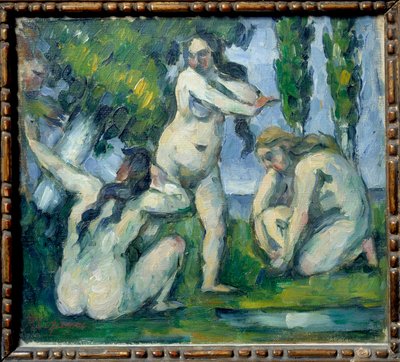 ポール・セザンヌ（1839-1906）の「三人の水浴」の絵。1875-1877年 日0,22x0,19 m パリ、オルセー美術館 作： Paul Cézanne