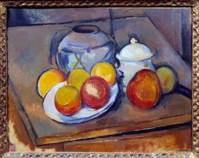 花瓶のわら、砂糖入れ、リンゴポール・セザンヌの絵画 作： Paul Cézanne