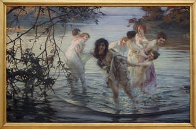 Happy ebats.川の水の中で泳ぎながら楽しんでいる若い女性たち。ポール・エミール・シャバ（1869-1937）による絵画、油彩・カンヴァス、1899年頃の作品。ナント美術館。 作： Paul Chabas