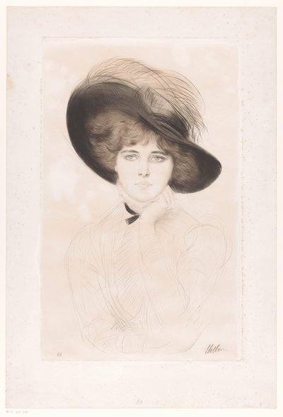 帽子をかぶった見知らぬ女性の肖像 作： Paul César Helleu (signed by artist)
