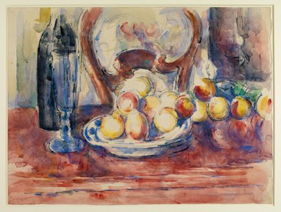 りんご、ボトル、チェアバック 1904-06年頃 （黒鉛・水彩・織紙 作： Paul Cézanne