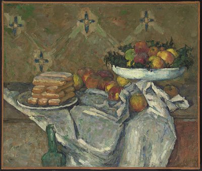 フルーツボウルとビスケットのプレート、1877年頃（キャンバスに油彩） 作： Paul Cézanne