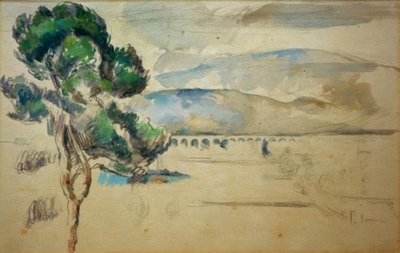 高架橋と松の木があるアークバレー 作： Paul Cézanne
