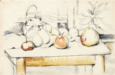 テーブルの上のジンジャージャーとフルーツ、1888-90 作： Paul Cézanne