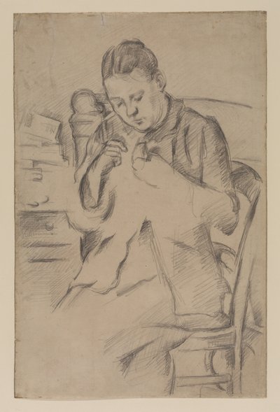 Hortense Fiquet, Madame Cezanne, sewing, c.1880 (pencil on paper) 作： Paul Cézanne