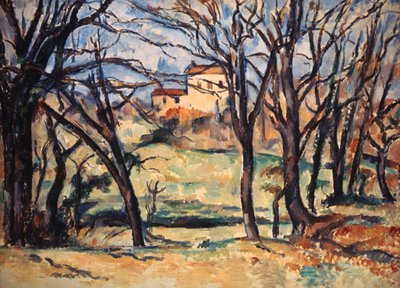 Tholonet、c1885への道の木の後ろの家 作： Paul Cézanne