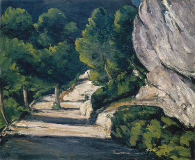 風景。ロッキー山脈の木々のある道 作： Paul Cézanne