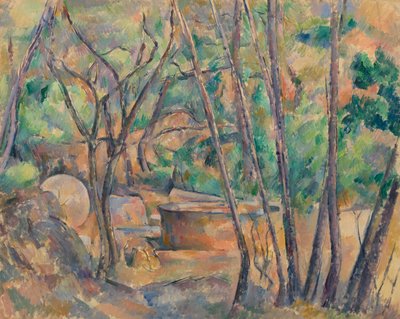 木の下の石臼と水槽 作： Paul Cézanne