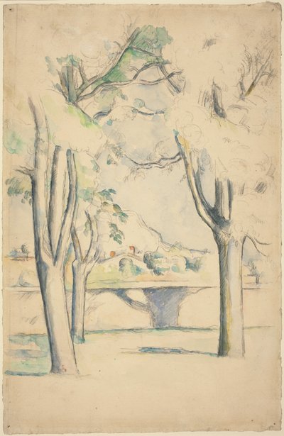 Jas de Bouffanの壁の向こうに見えるMont Sainte-Victoire 作： Paul Cézanne