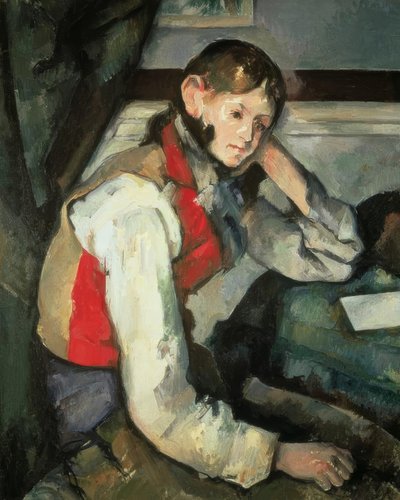 P.セザンヌ、赤いベストの若い男 作： Paul Cézanne