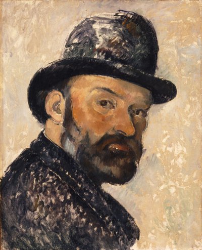 山高帽をかぶった自画像、1885～1886年。 作： Paul Cézanne