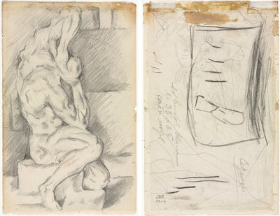解剖学的彫刻のスケッチ (右) セザンヌ夫人のスケッチ (裏面) 作： Paul Cézanne